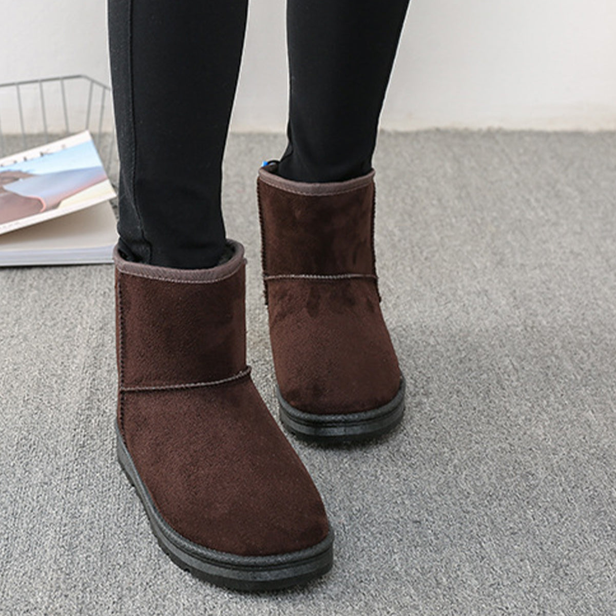 Women's USB Heated Snow Boots Suede Faux-Fur-Lined Slip-On Warm