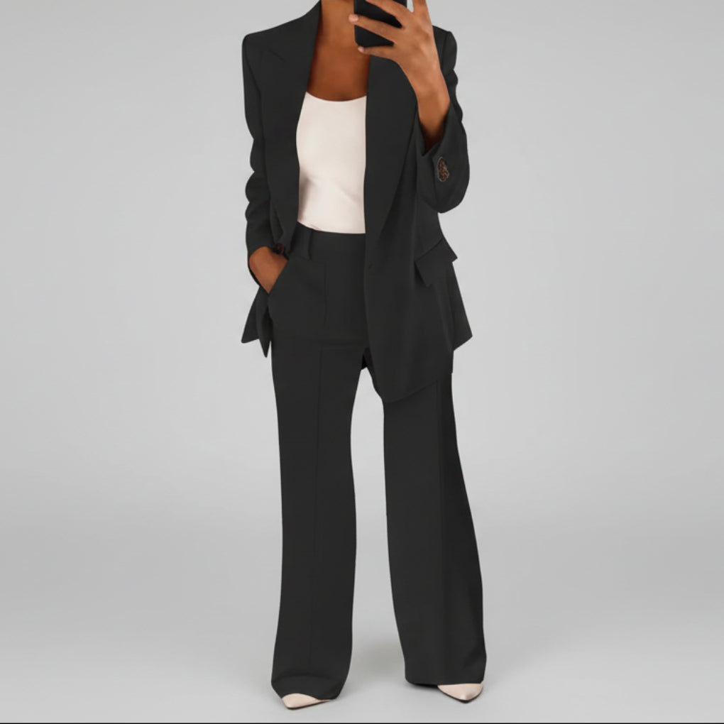 Women's Two-Piece Blazer Suit Set Notch Lapel Blazer Wide-Leg Pants Tailored Pant Suit