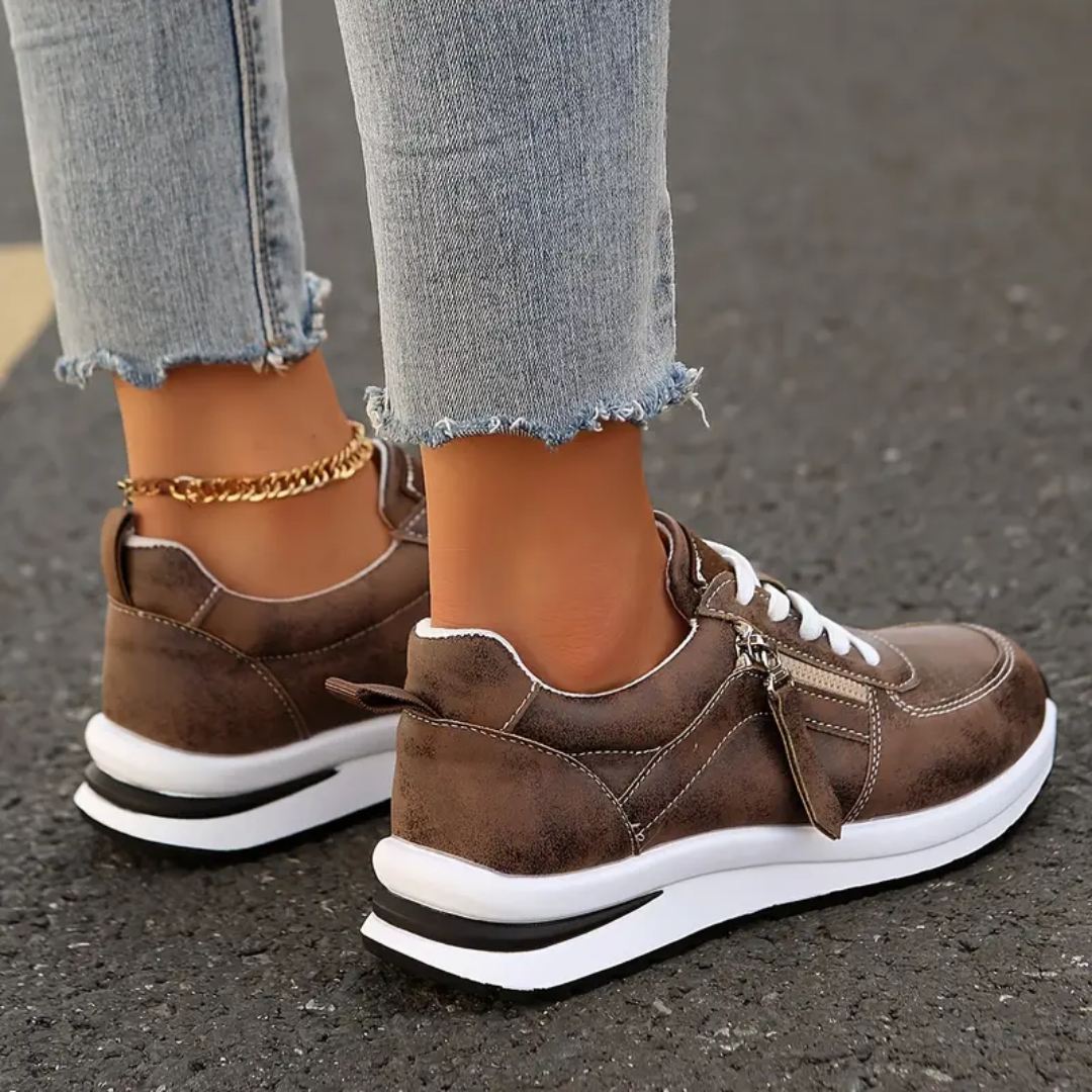 Women's Lace-Up Sneakers Side-Zip Wedge Platform Cushioned Walking Comfort