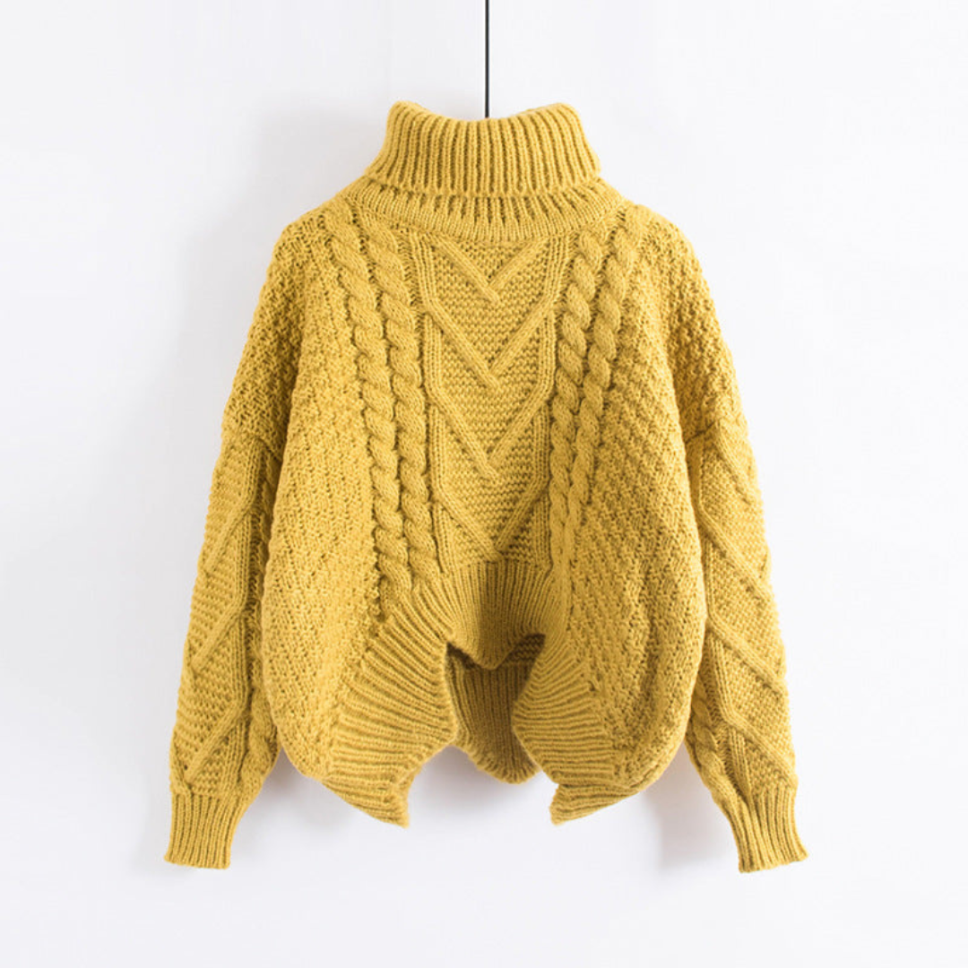Women's Wool Cable Knit Turtleneck Sweater Chunky Aran Oversized Warm