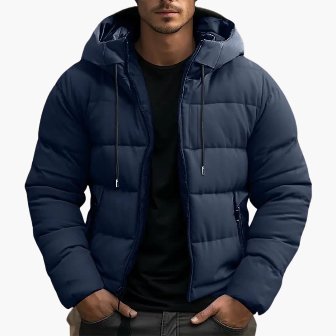 Men's Insulated Hooded Puffer Jacket Drawstring Full-Zip Quilted Warm