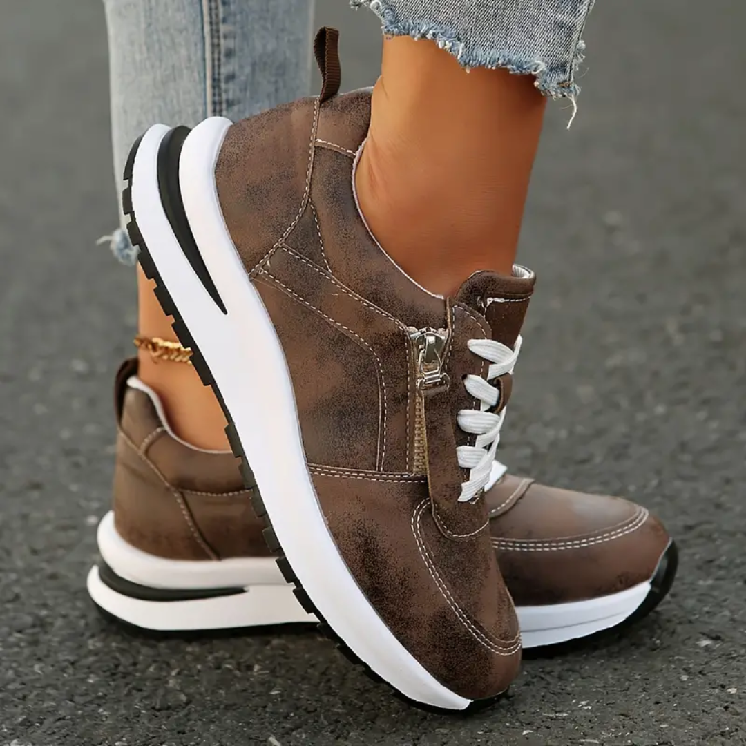 Women's Lace-Up Sneakers Side-Zip Wedge Platform Cushioned Walking Comfort