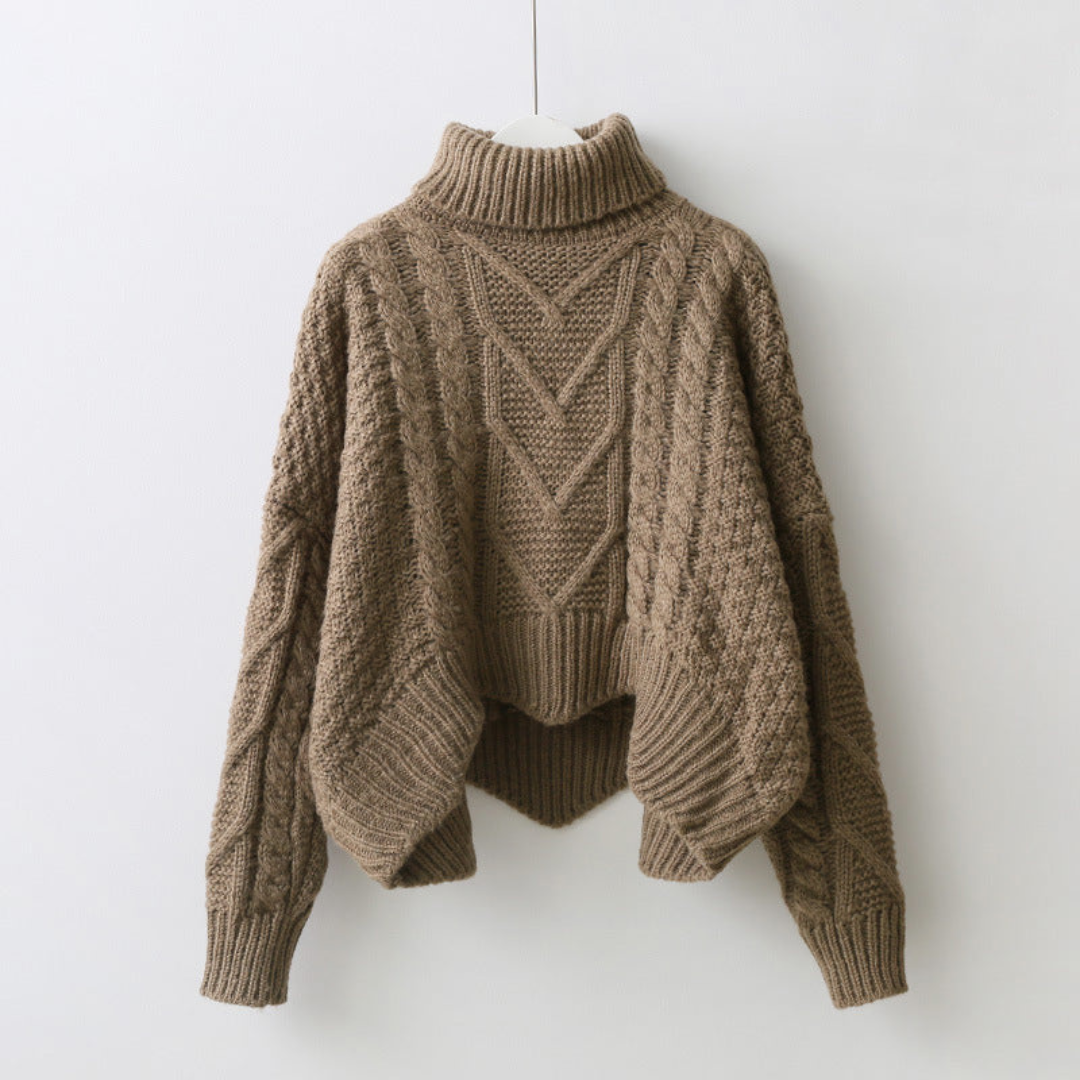 Women's Wool Cable Knit Turtleneck Sweater Chunky Aran Oversized Warm