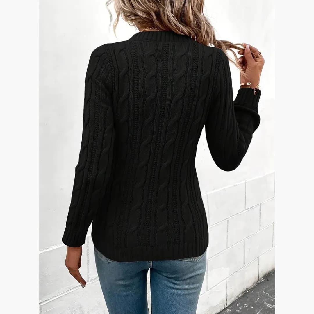Women's Cable Knit Sweater Crewneck Fitted Ribbed Textured Long-Sleeve
