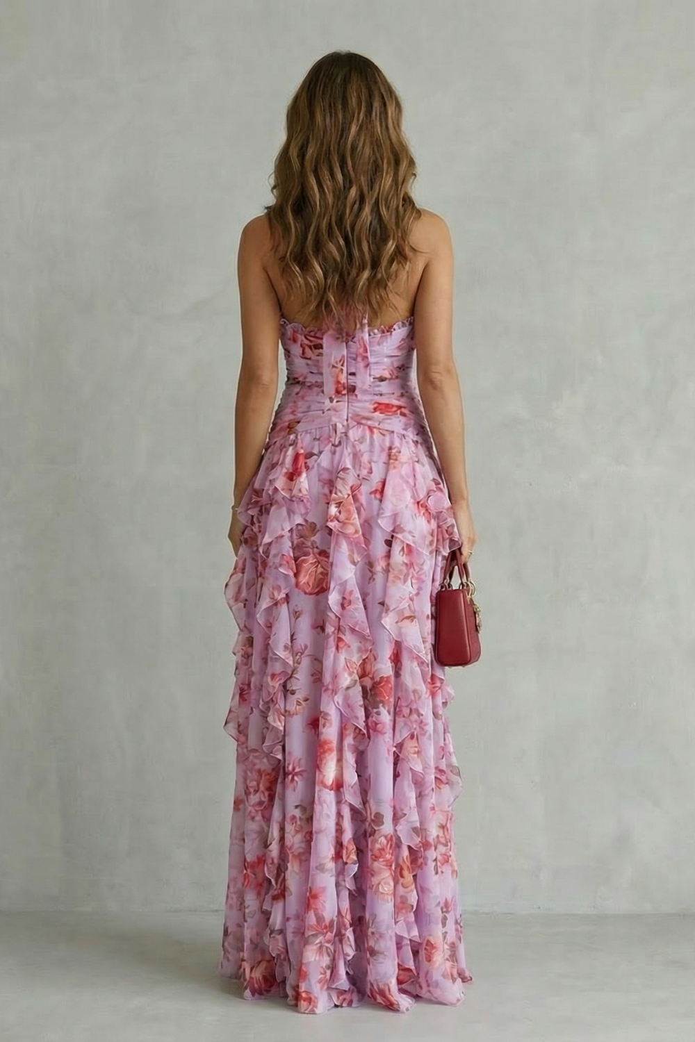 Women's Floral Maxi Dress Halter Neck Ruffle Cascade Deep-V Flowy Elegant
