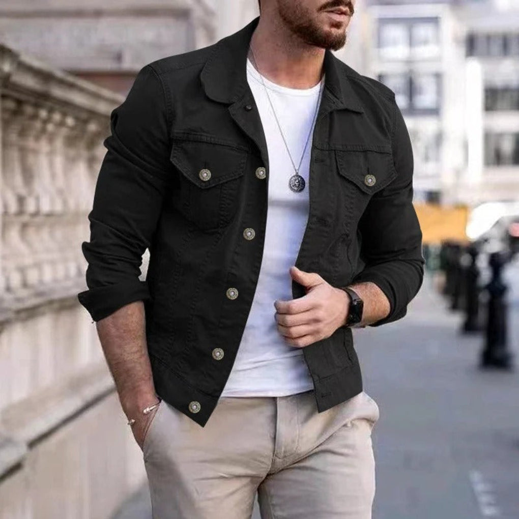 Men's Denim Trucker Jacket Button Front Chest Pocket Classic Collar Regular Fit