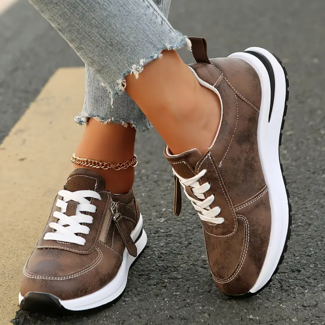 Women's Lace-Up Sneakers Side-Zip Wedge Platform Cushioned Walking Comfort