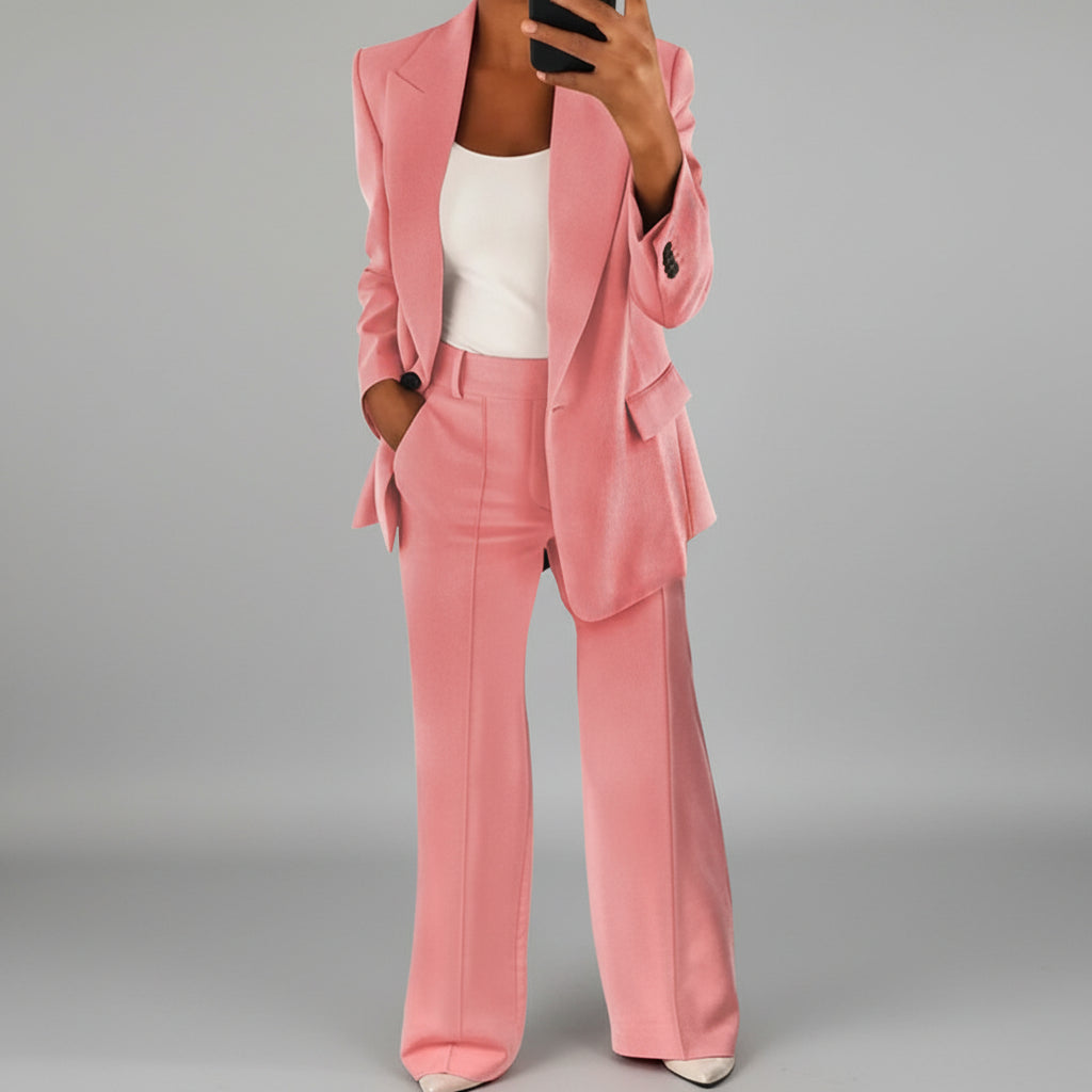 Women's Two-Piece Blazer Suit Set Notch Lapel Blazer Wide-Leg Pants Tailored Pant Suit