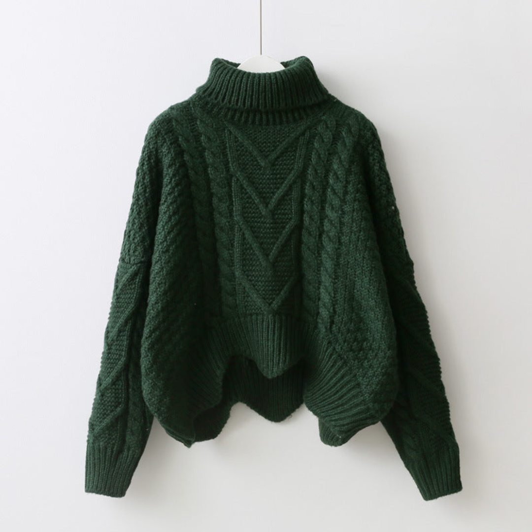 Women's Wool Cable Knit Turtleneck Sweater Chunky Aran Oversized Warm