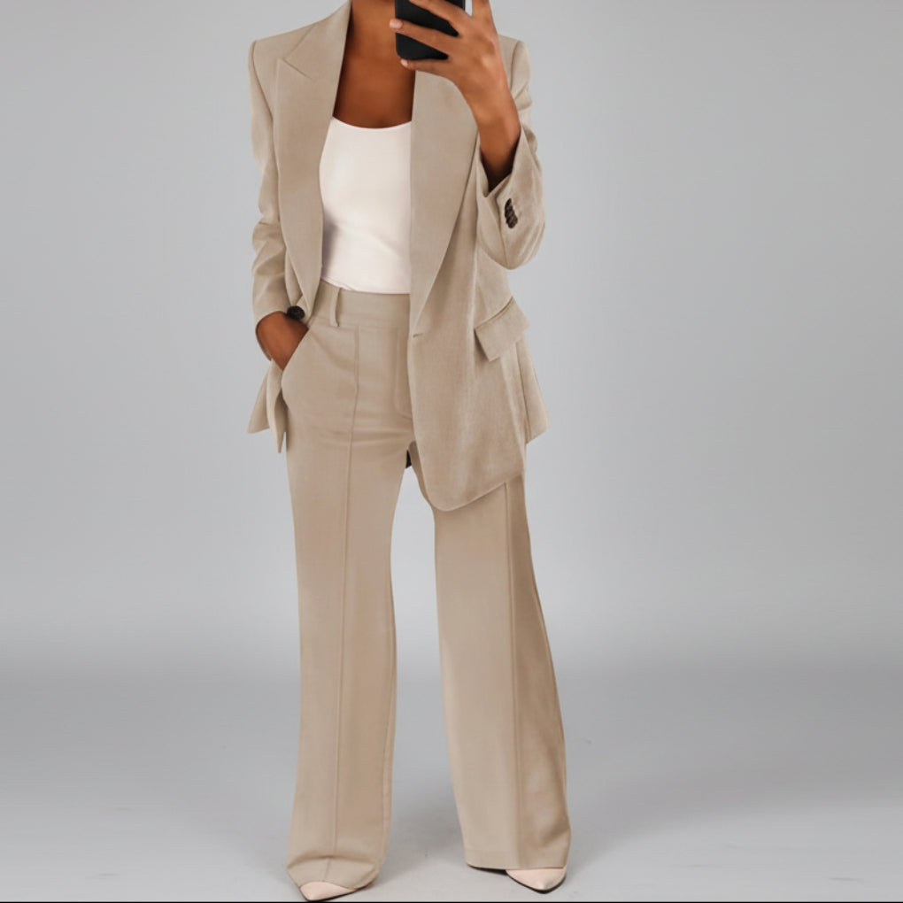 Women's Two-Piece Blazer Suit Set Notch Lapel Blazer Wide-Leg Pants Tailored Pant Suit