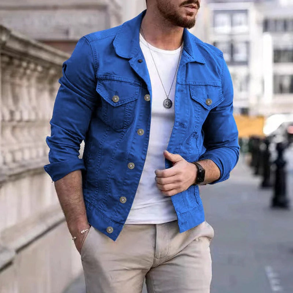 Men's Denim Trucker Jacket Button Front Chest Pocket Classic Collar Regular Fit