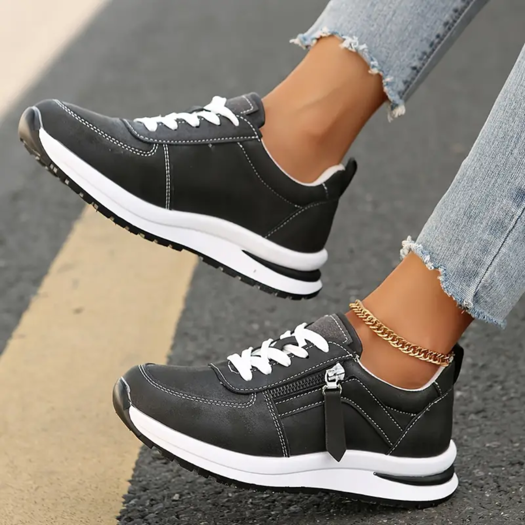 Women's Lace-Up Sneakers Side-Zip Wedge Platform Cushioned Walking Comfort