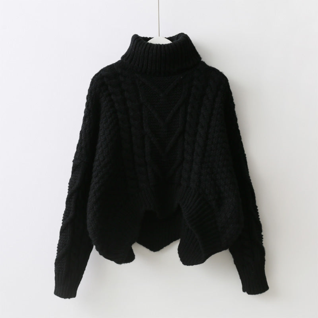 Women's Wool Cable Knit Turtleneck Sweater Chunky Aran Oversized Warm