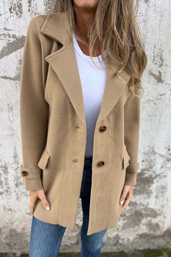 Women's Boucle Coat Notch Lapel Single-Breasted Mid-Length Relaxed Tailored