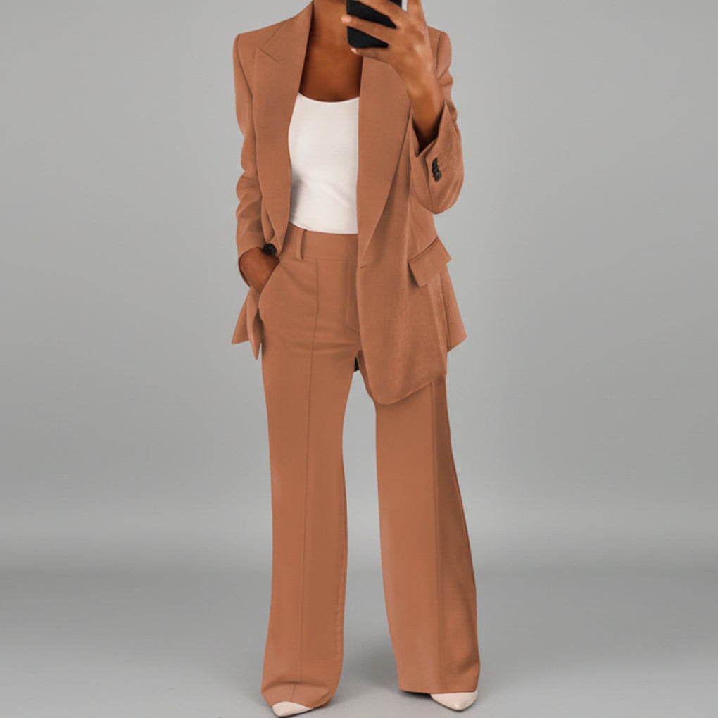 Women's Two-Piece Blazer Suit Set Notch Lapel Blazer Wide-Leg Pants Tailored Pant Suit