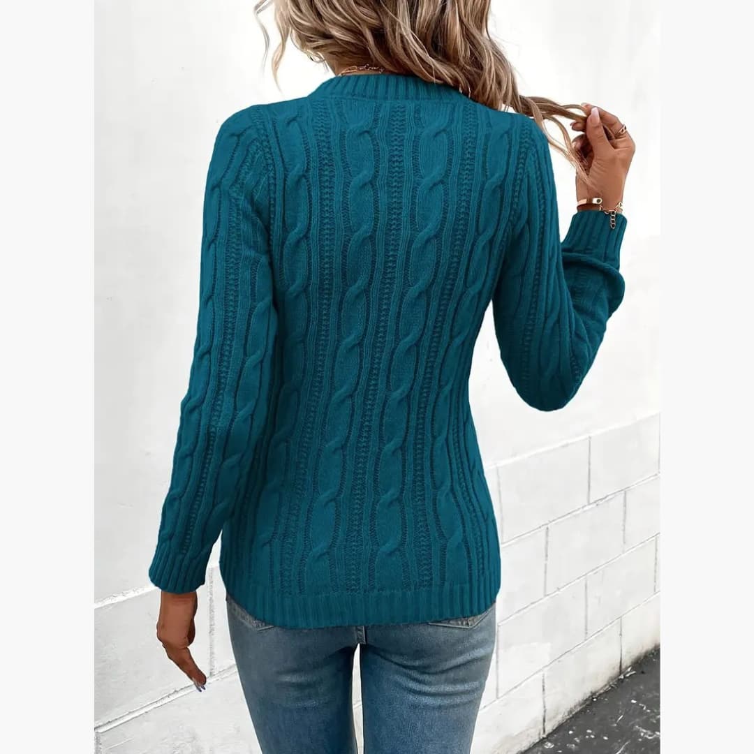 Women's Cable Knit Sweater Crewneck Fitted Ribbed Textured Long-Sleeve
