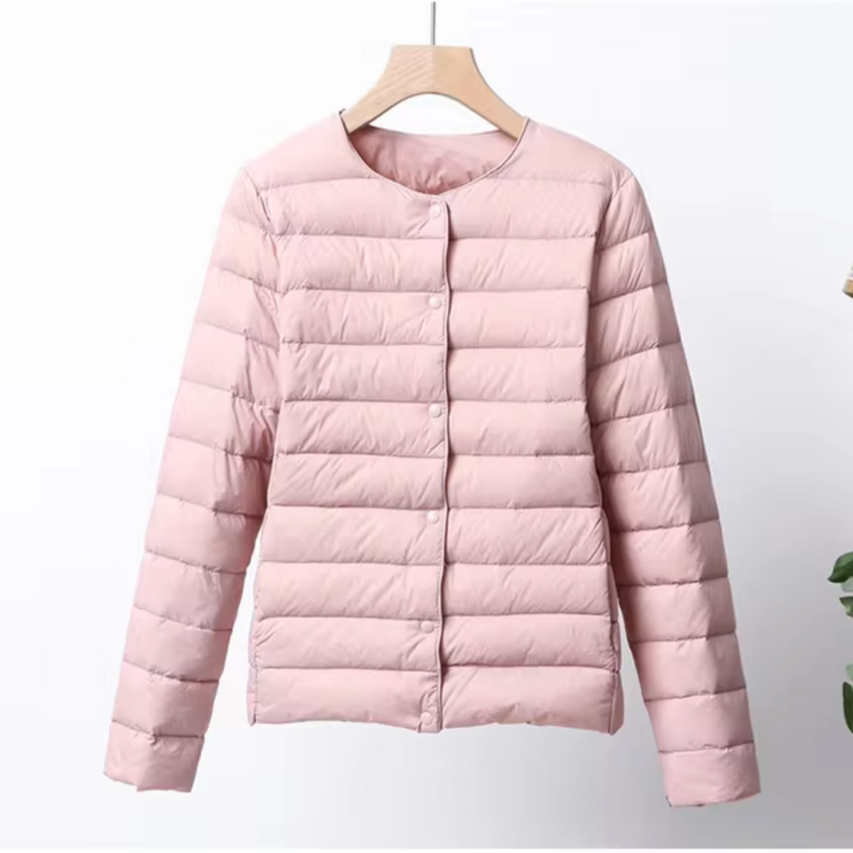 Women's Lightweight Down Jacket Collarless Snap-Button Packable Ultralight Water-Resistant
