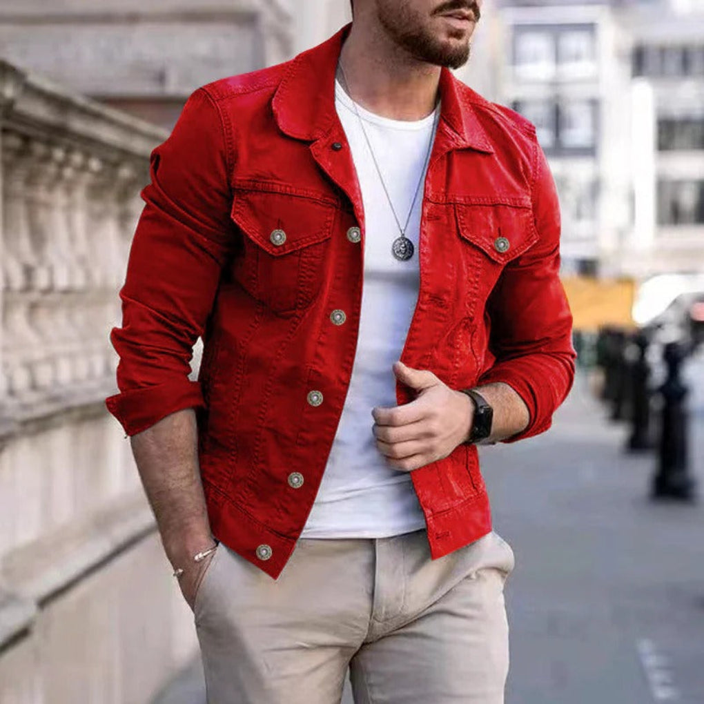 Men's Denim Trucker Jacket Button Front Chest Pocket Classic Collar Regular Fit