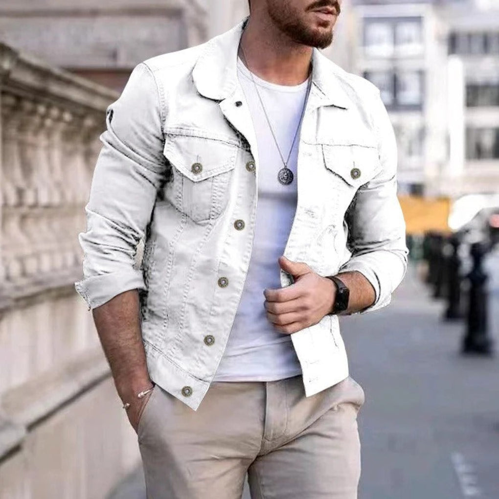 Men's Denim Trucker Jacket Button Front Chest Pocket Classic Collar Regular Fit