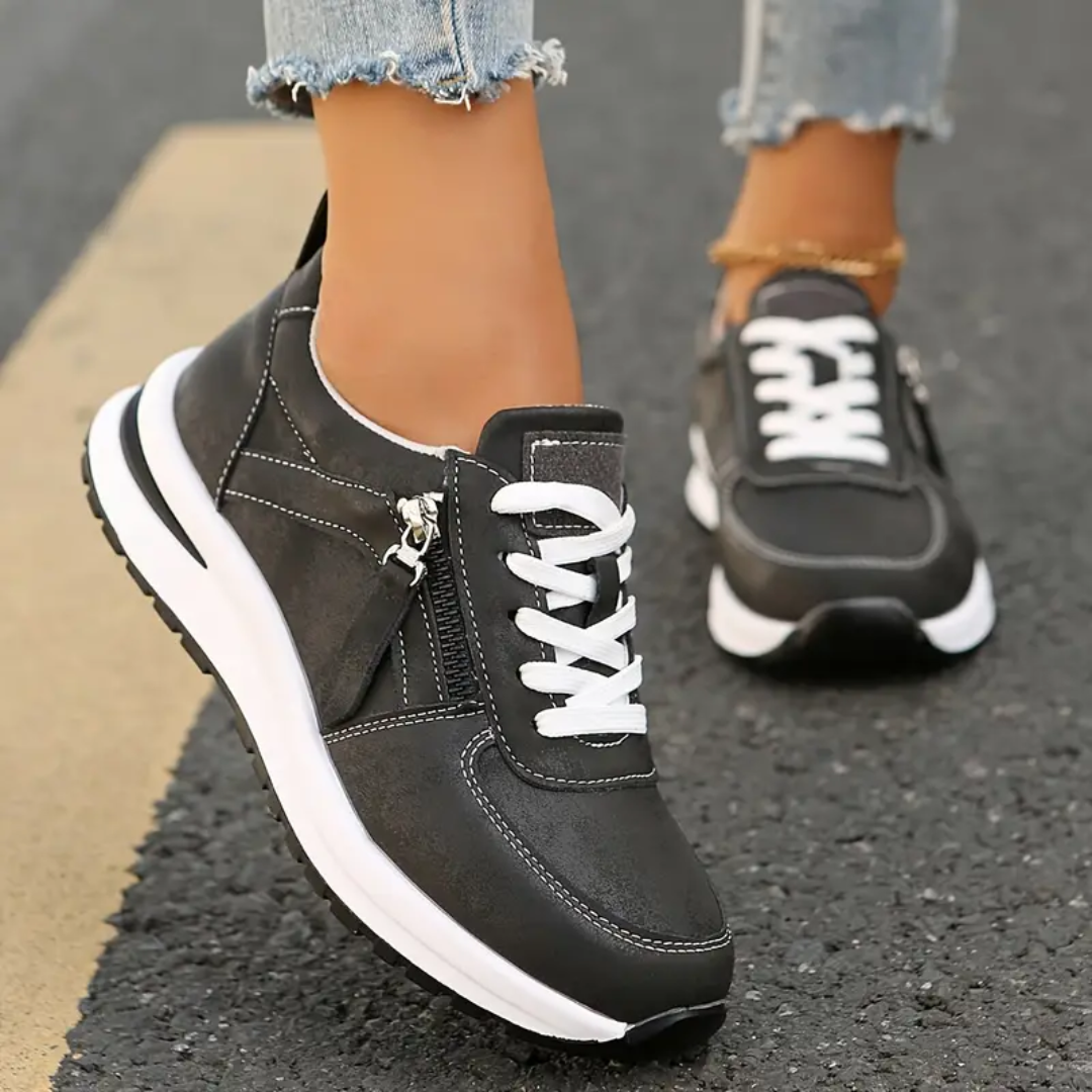Women's Lace-Up Sneakers Side-Zip Wedge Platform Cushioned Walking Comfort