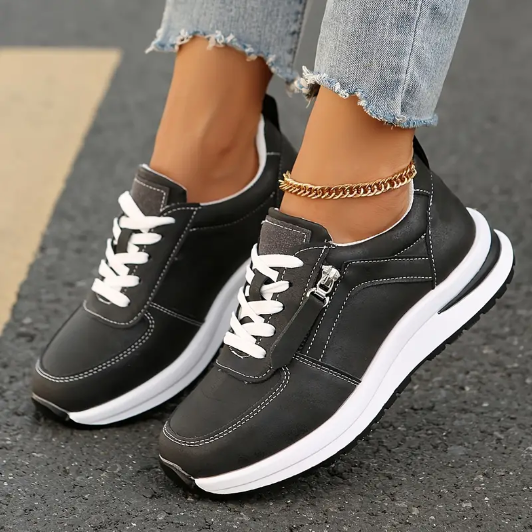 Women's Lace-Up Sneakers Side-Zip Wedge Platform Cushioned Walking Comfort