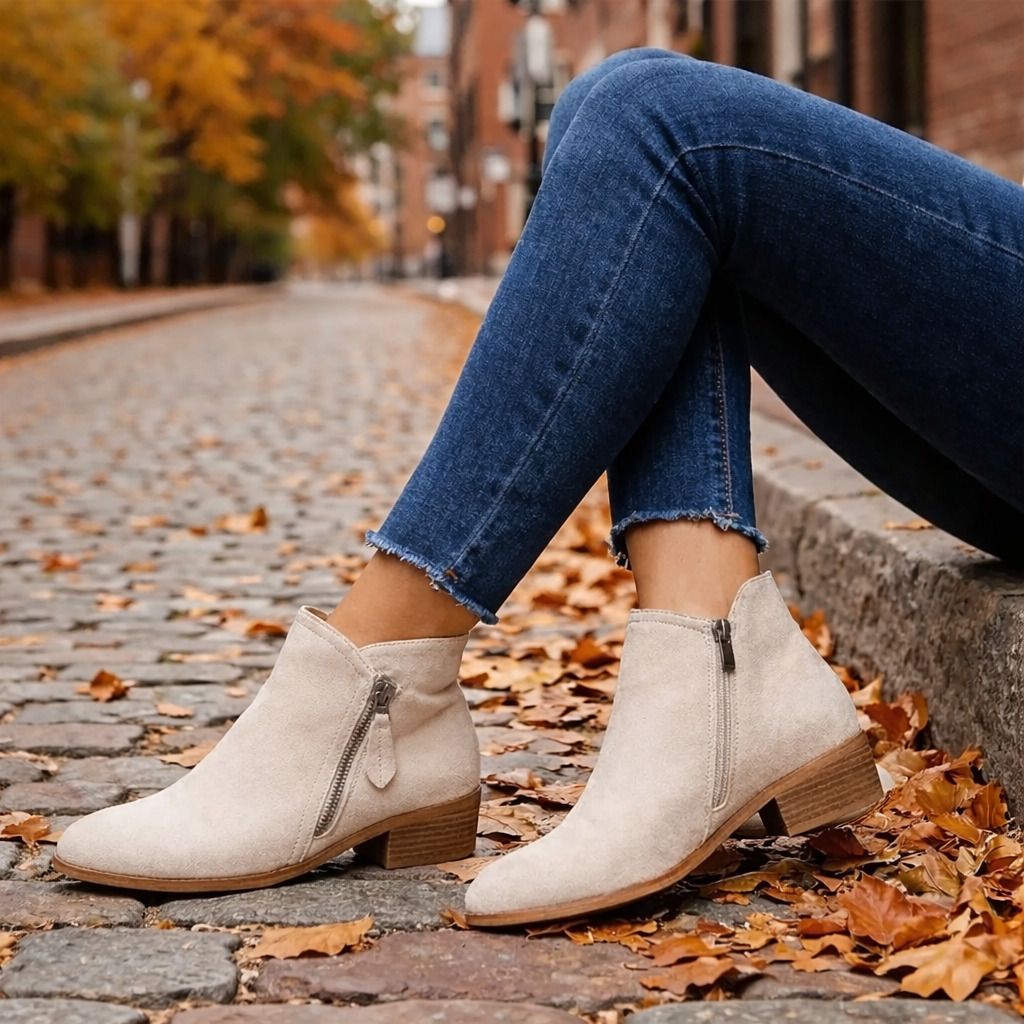 Women's Suede Ankle Boots Low Heel Side Zip Pointed Toe Comfort Booties