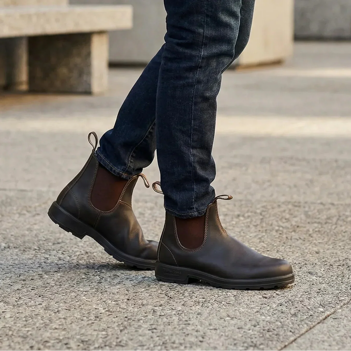 Men's Leather Chelsea Boots Slip-On Elastic Gore Round Toe Pull-Tab Ankle Boots