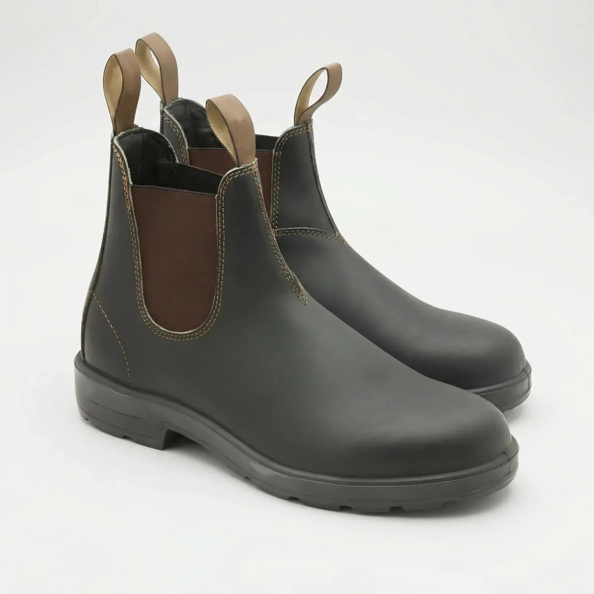 Women's Leather Chelsea Boots Slip-On Elastic Gore Round Toe Pull-Tab Ankle