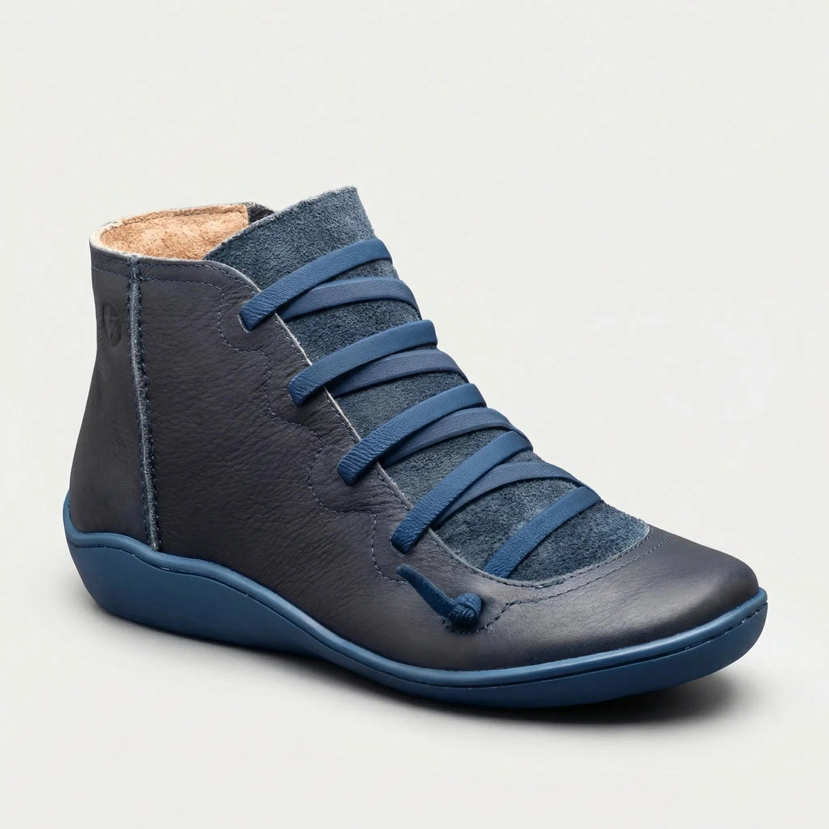 Women's Leather Ankle Boots Lace-Up Side Zip Wedge Round Toe Comfort Booties