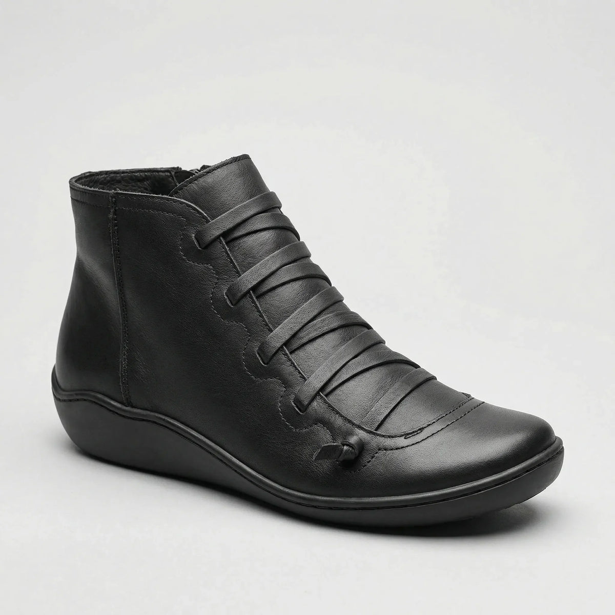 Women's Leather Ankle Boots Lace-Up Side Zip Wedge Round Toe Comfort Booties