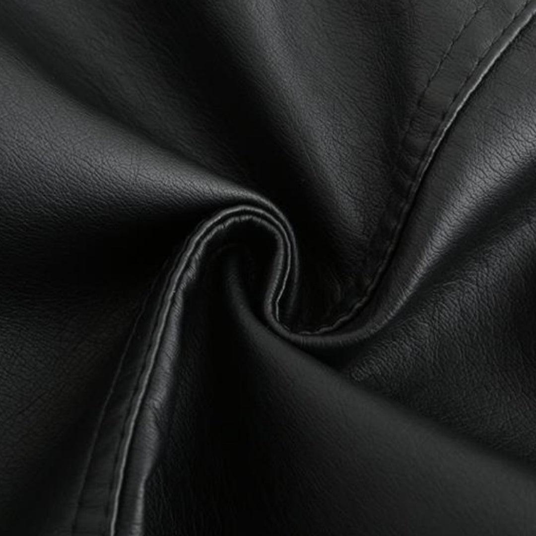 Women's Faux Leather Moto Jacket Stand Collar Zip-Up Quilted Shoulder