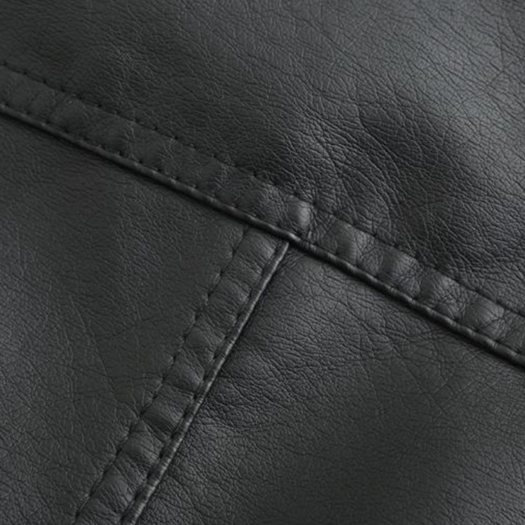 Women's Faux Leather Moto Jacket Stand Collar Zip-Up Quilted Shoulder