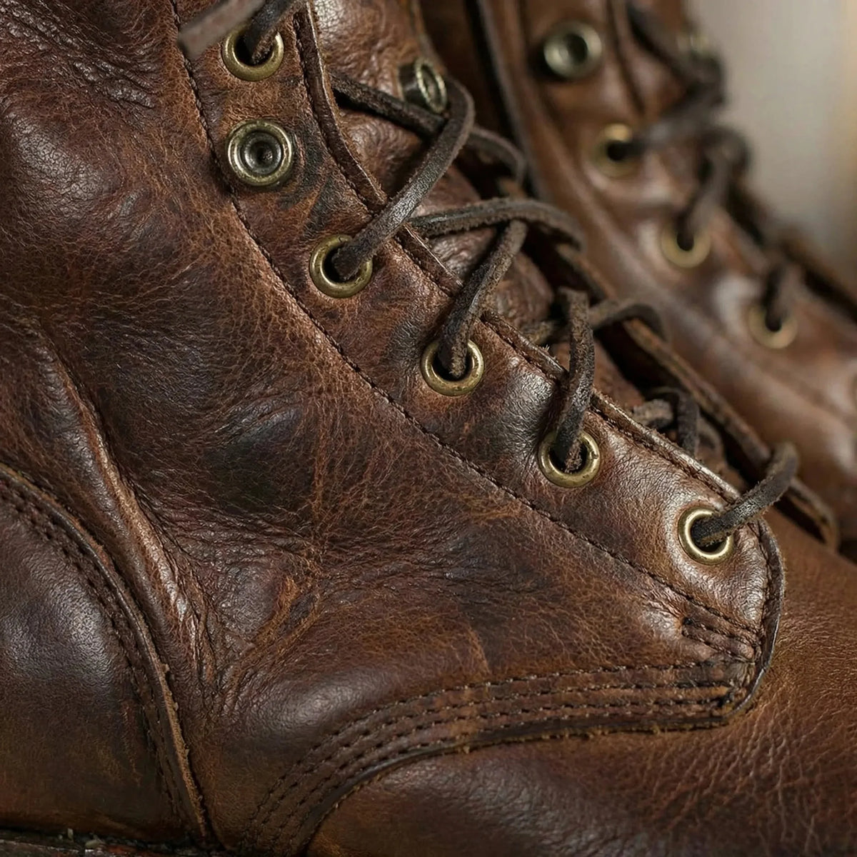 Women's Brown Leather Combat Boots Lace-Up Mid-Calf Military Round Toe Winter