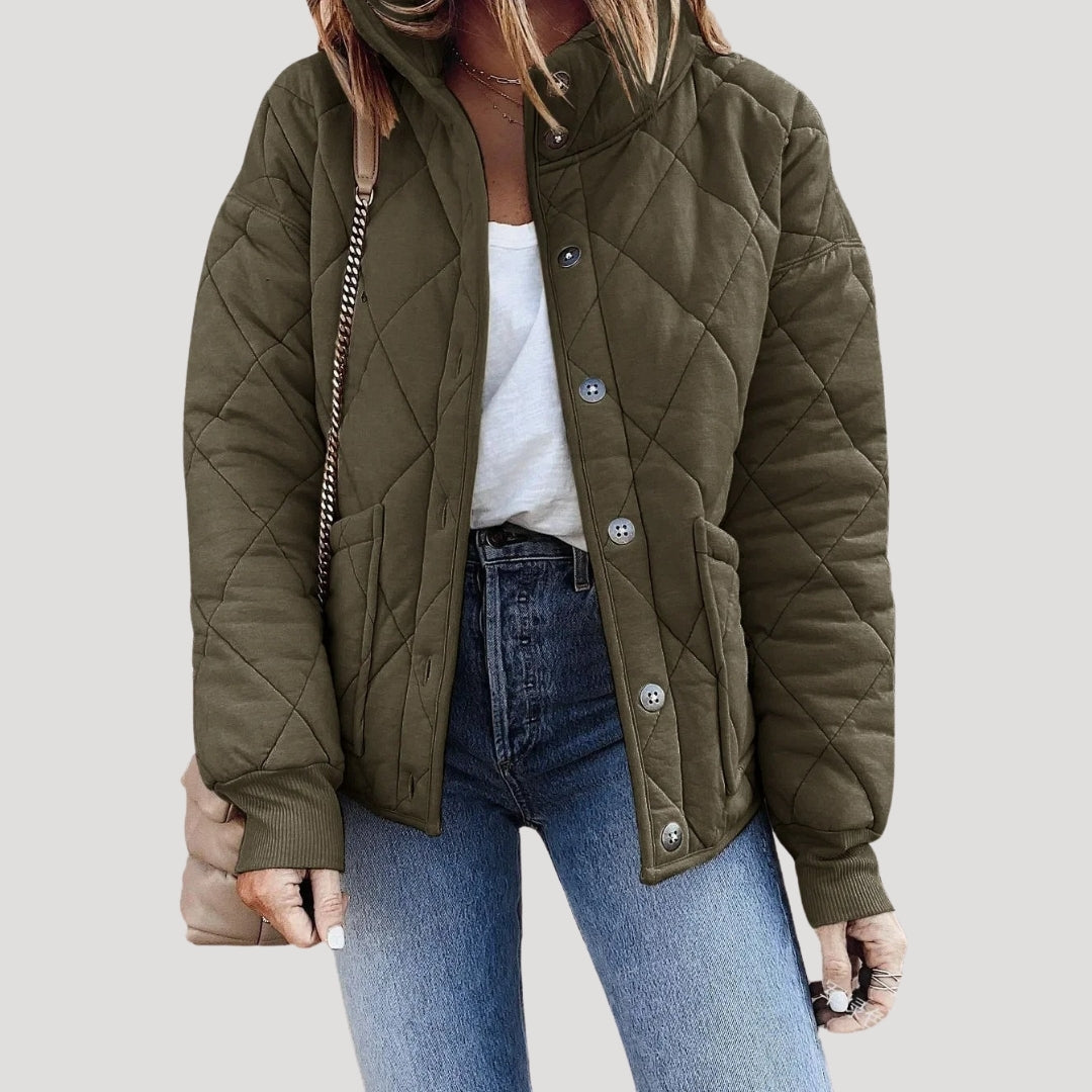 Women's Quilted Puffer Jacket Stand Collar Zip-Up Cropped Boxy