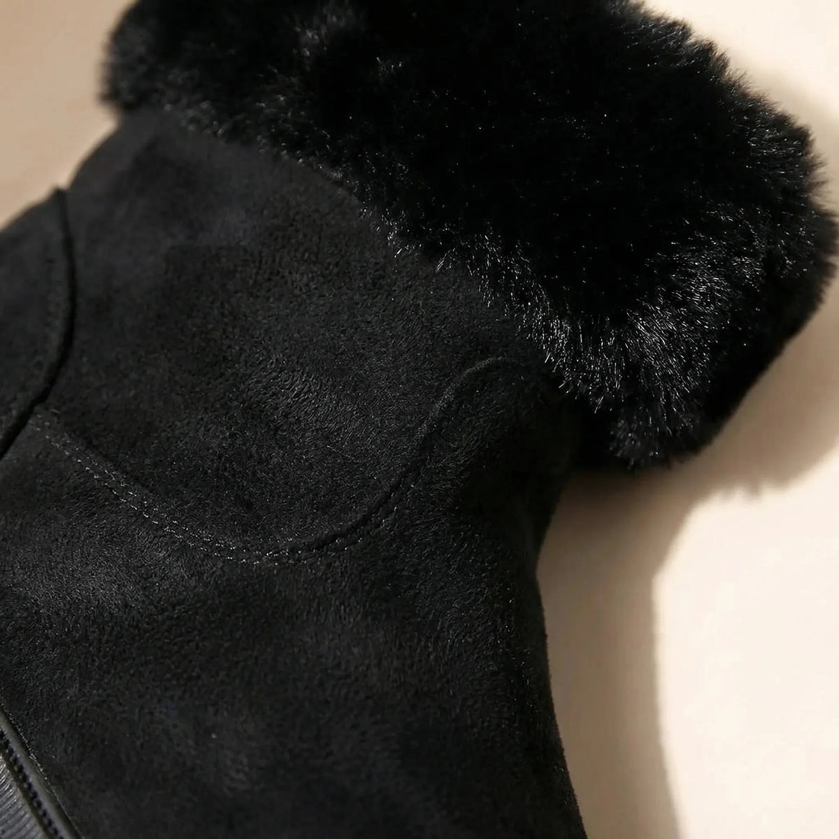 Women's Suede Ankle Boots Faux Fur Collar Side Zip Lug Sole Warm Winter Booties