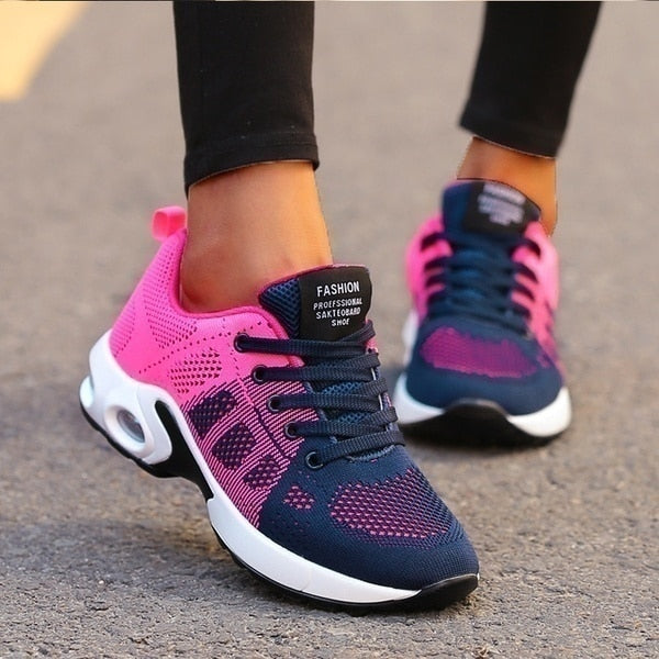 Women's Mesh Knit Sneakers Lace-Up Air-Cushion Lightweight Walking Comfort