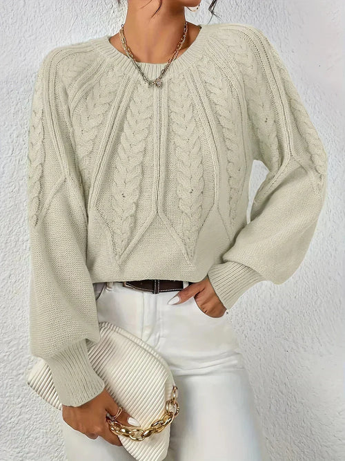 Women's Cable Knit Sweater Crewneck Raglan Sleeve Textured Relaxed Cozy