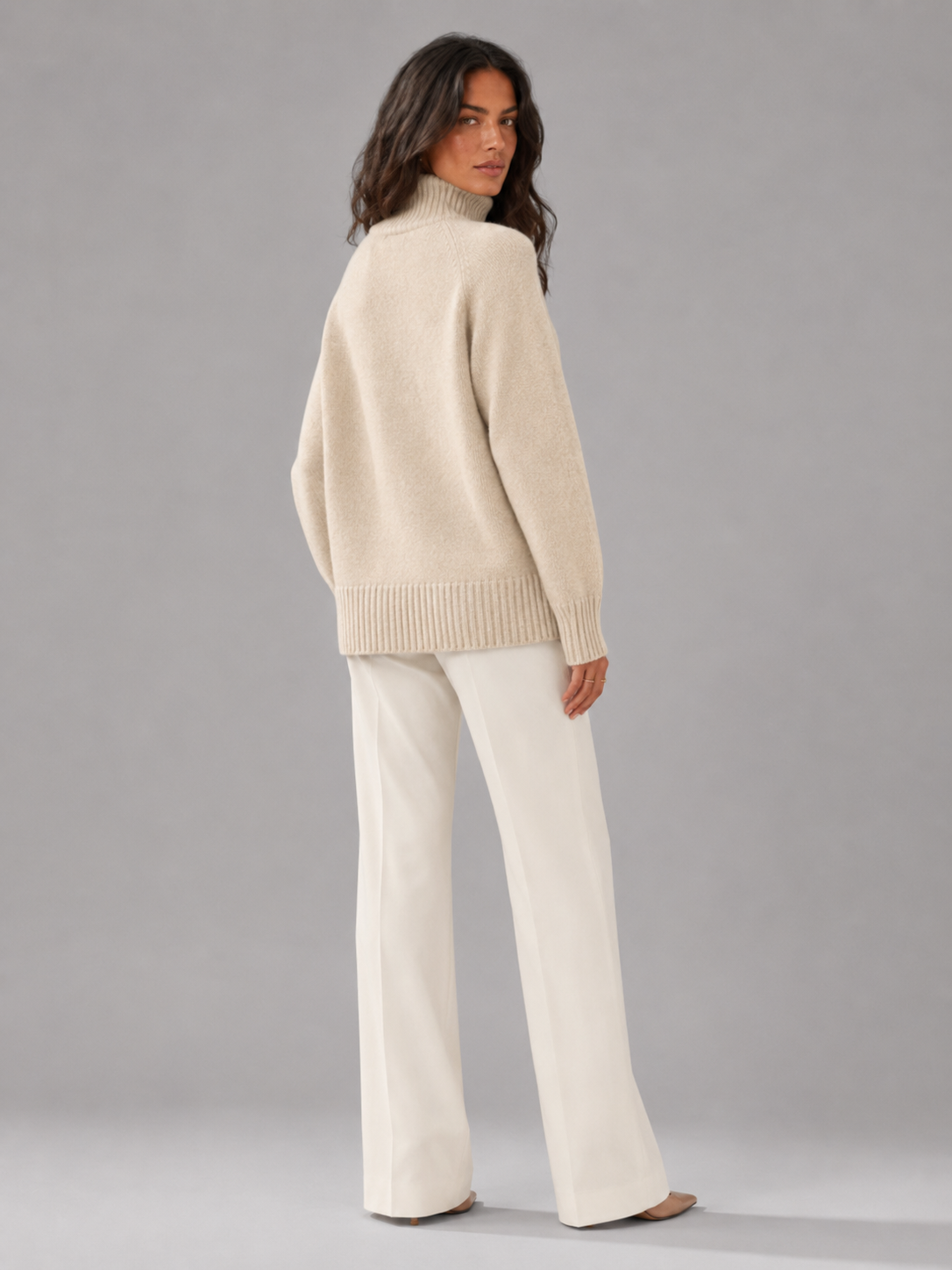 Women's Wool Turtleneck Sweater High Neck Oversized Ribbed Relaxed Warm