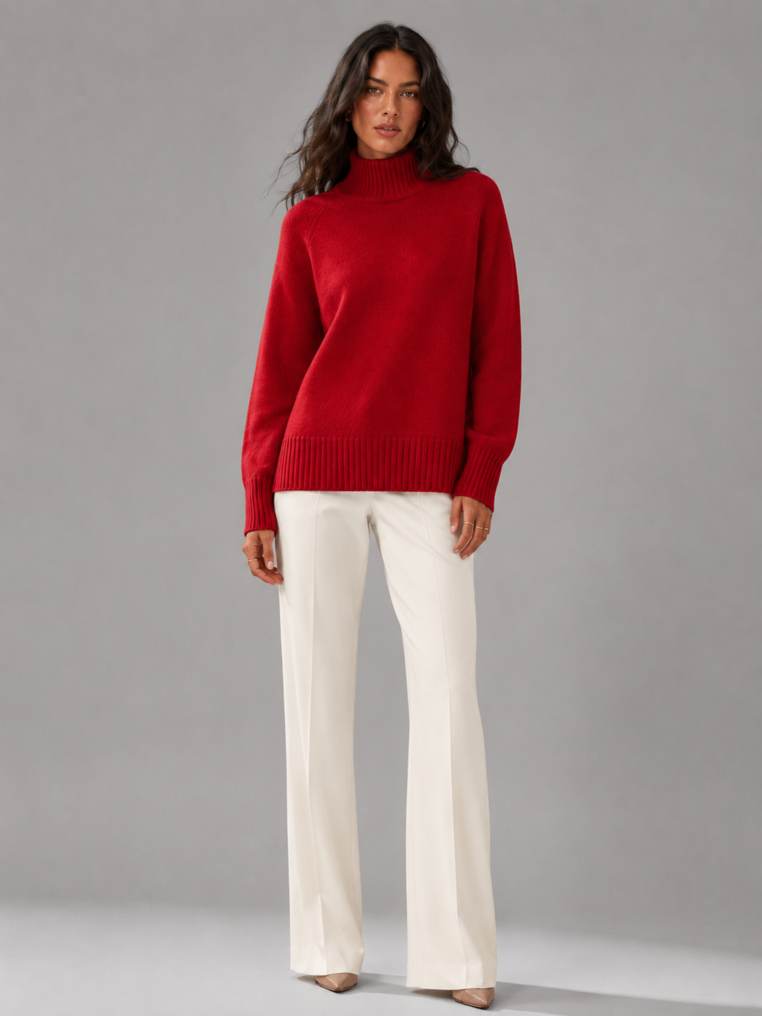 Women's Wool Turtleneck Sweater High Neck Oversized Ribbed Relaxed Warm