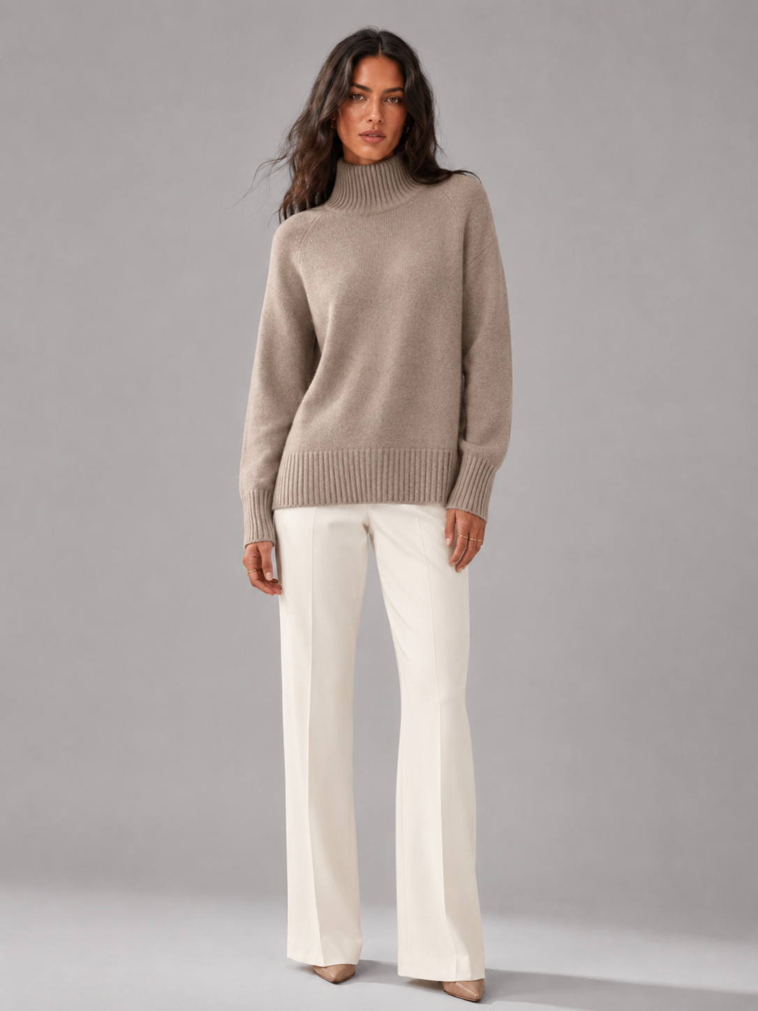 Women's Wool Turtleneck Sweater High Neck Oversized Ribbed Relaxed Warm