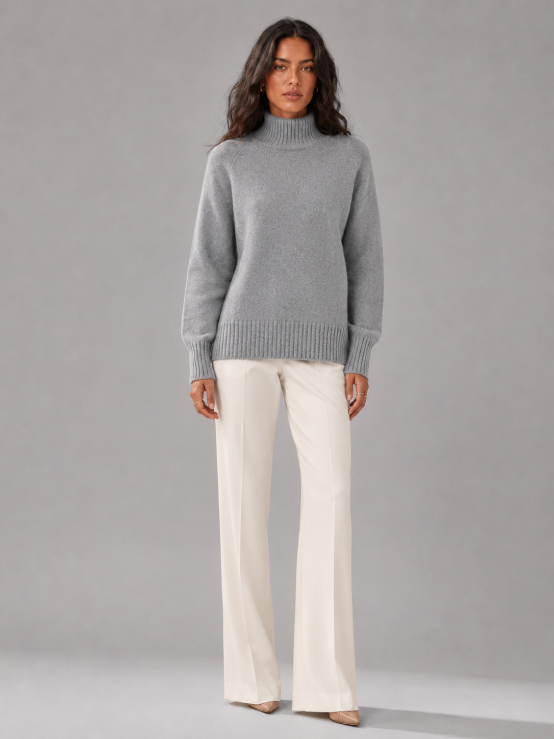 Women's Wool Turtleneck Sweater High Neck Oversized Ribbed Relaxed Warm
