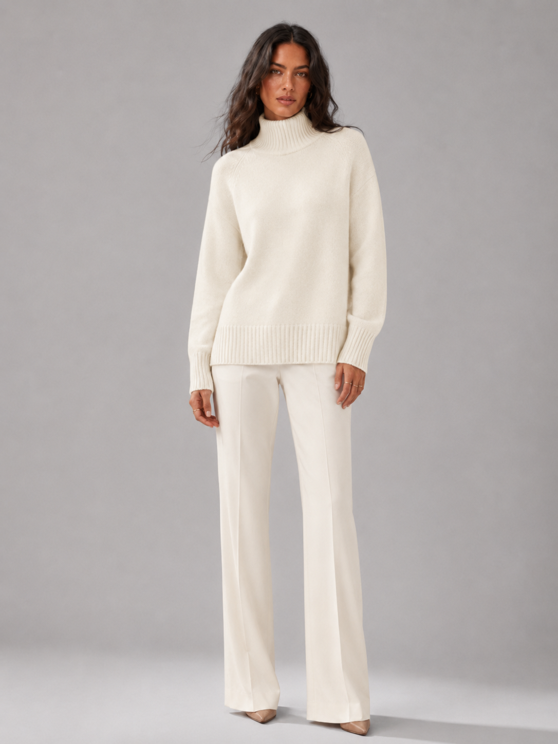 Women's Wool Turtleneck Sweater High Neck Oversized Ribbed Relaxed Warm
