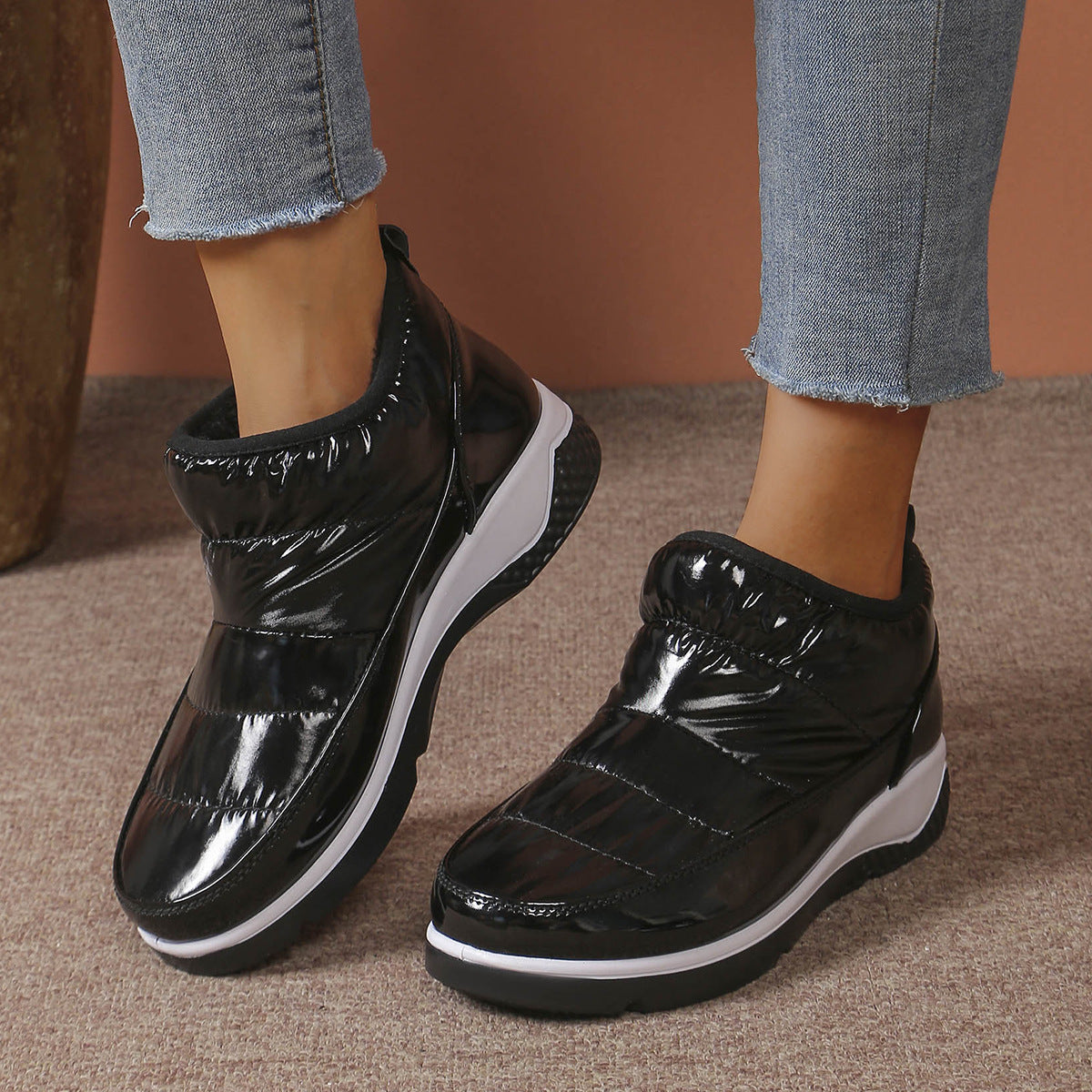 Women's Padded Slip-On Winter Booties Quilted Platform Wedge Warm