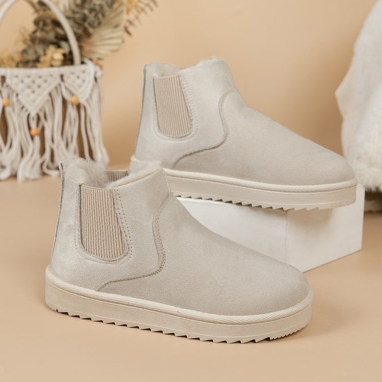 Women's Suede Chelsea Ankle Booties Faux-Fur-Lined Elastic-Gore Platform