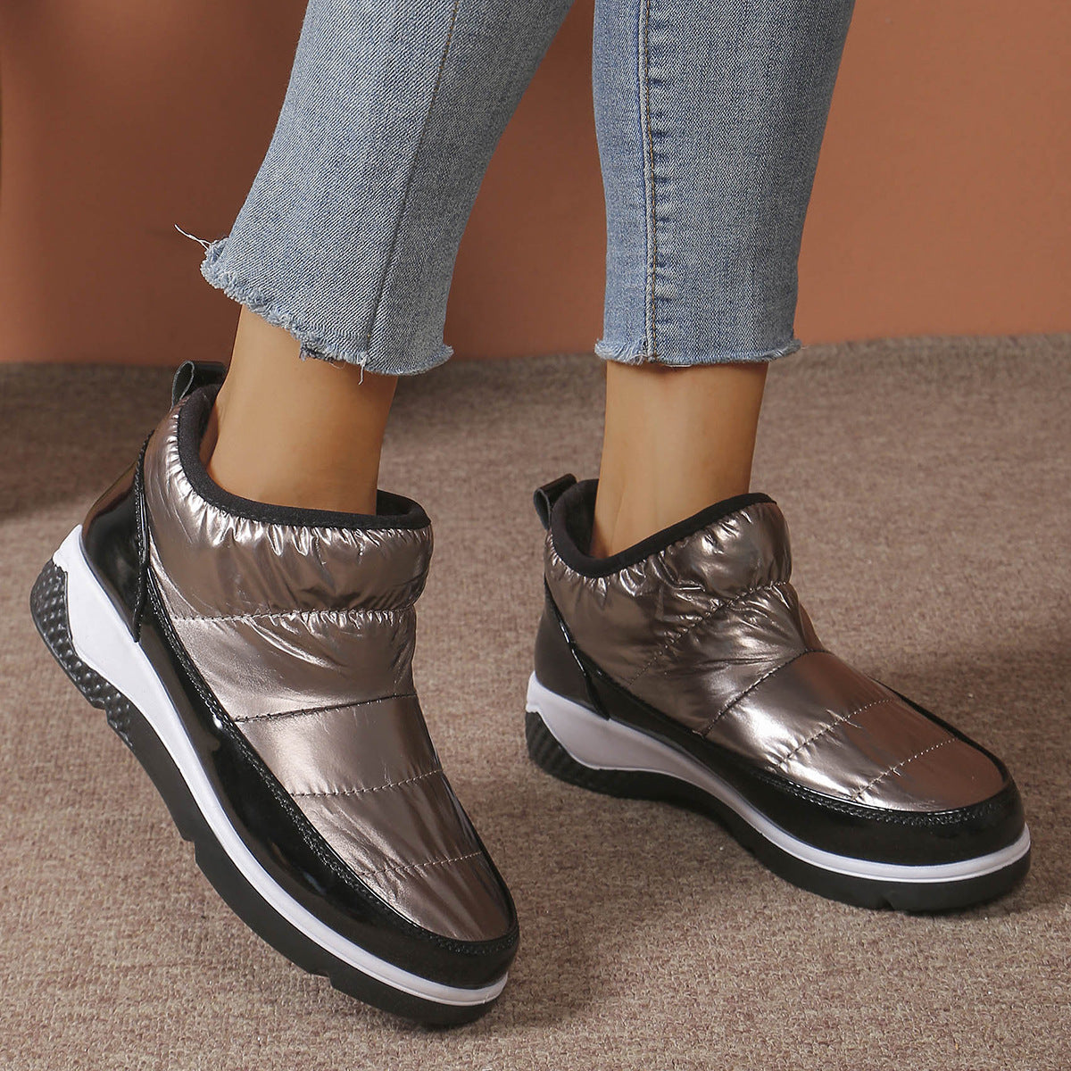 Women's Padded Slip-On Winter Booties Quilted Platform Wedge Warm