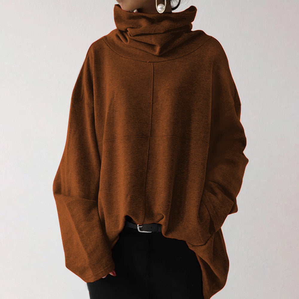 Women's Turtleneck Sweatshirt Oversized Cowl Neck Drop-Shoulder Relaxed Longline