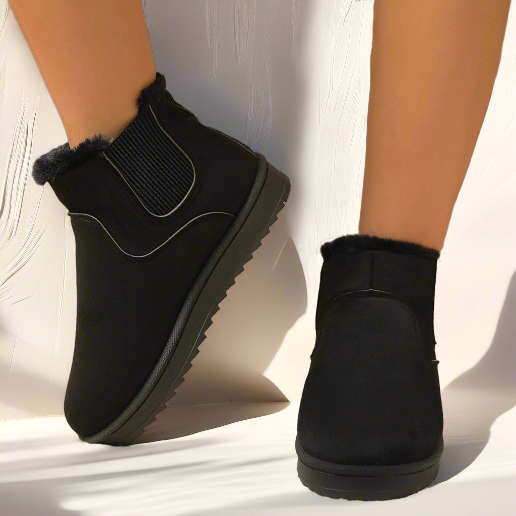 Women's Suede Chelsea Winter Booties Faux-Fur-Lined Elastic-Gore Platform