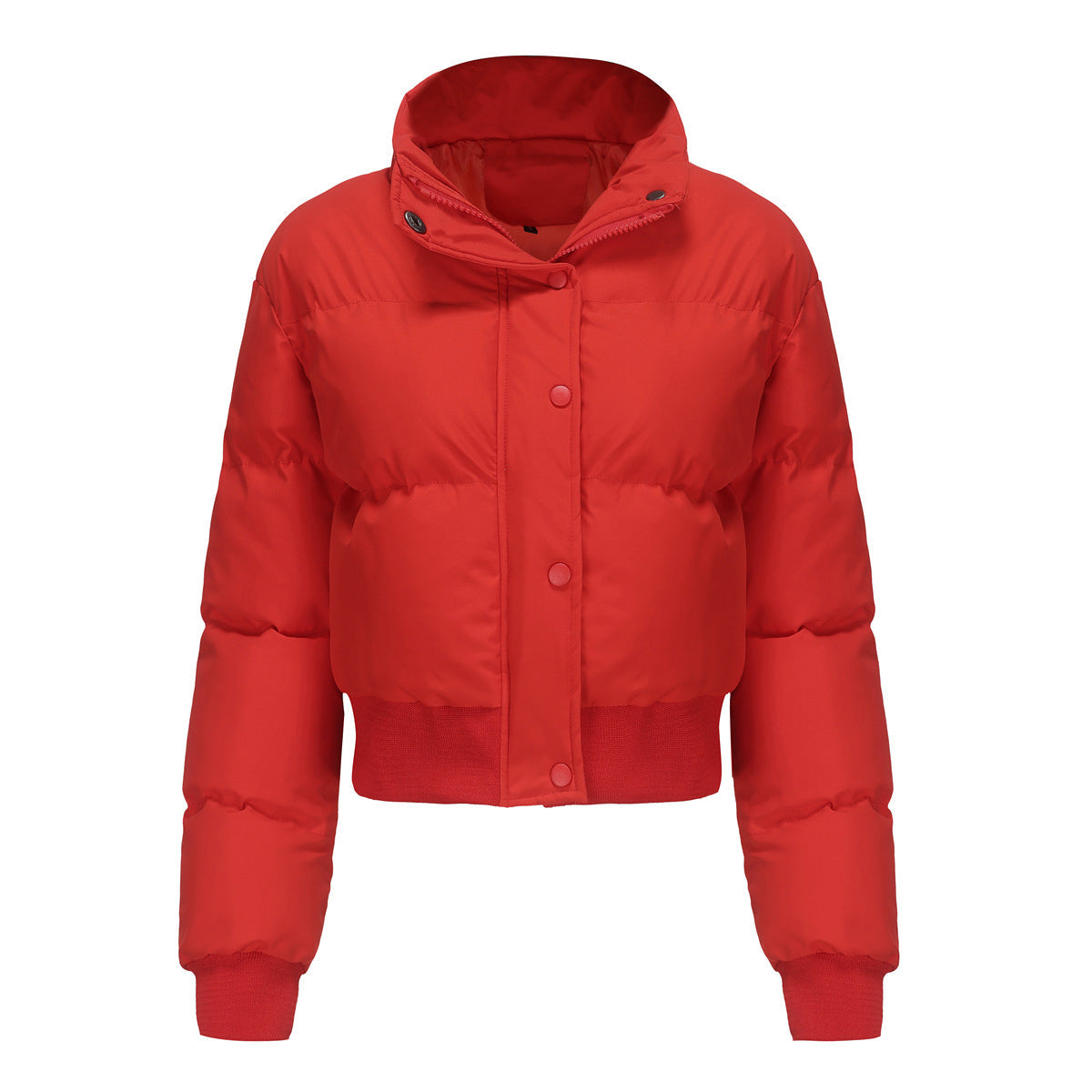 Women's Cropped Puffer Jacket High Collar Snap-Front Quilted Ribbed-Hem Warm