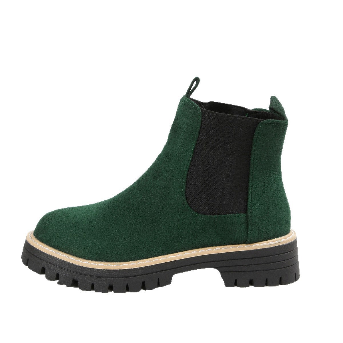 Women's Suede Chelsea Ankle Boots Elastic-Gore Tractor Lug-Sole