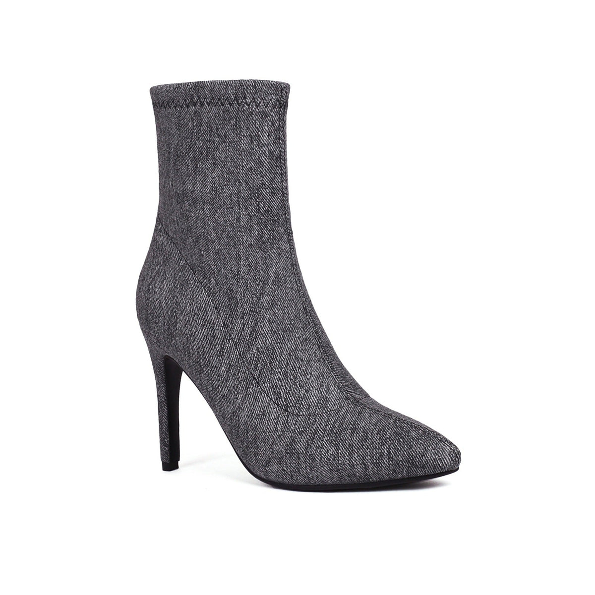 Women's Denim Pointed Toe Stiletto Booties Side Zip High Heel